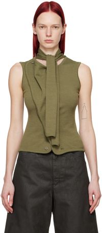 LEMAIRE Cardigan vert à assemblage asymétrique