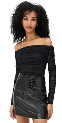 L'AGENCE Poppie Off Shoulder Thong Bodysuit Black XS