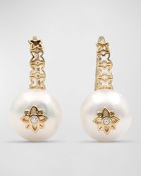 White Pearl and White Diamond French Wire Earrings in 18K Gold
