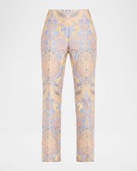 Floral Brocade Straight-Leg Ankle Trousers