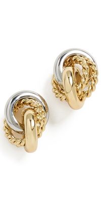 Kenneth Jay Lane Two-Tone Gold and Silver Knot Pierced Earrings Gold/Silver One Size
