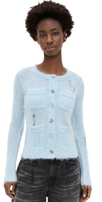 R13 Elongated Shrunken Crewneck Cardigan Light Blue S