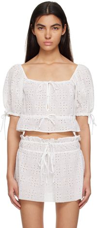 GANNI White Cropped Blouse