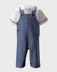 Boy's Chambray Dungarees and Shirt Set, Size 6M-24M