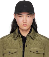 TOM FORD Casquette noire en canevas et en cuir