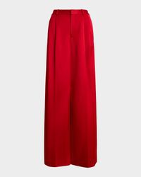 Pleated Satin Wide-Leg Pants