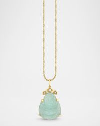 14K Gold Aquamarine Buddha and Marquise Eye Pendant Necklace