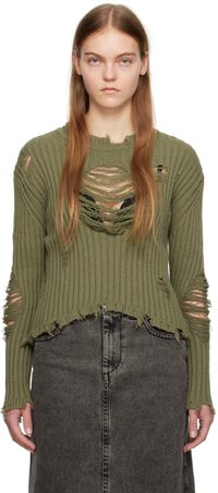OPEN YY Khaki Damaged Heart Sweater