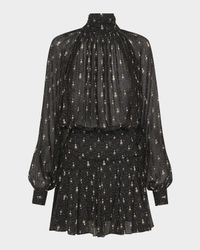 Cecile Ruched Turtleneck Viscose Mini Dress