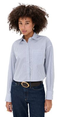 rag & bone Marin Cropped Striped Shirt Whtst L