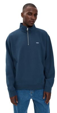 Obey Established Works Bold Mock Neck Zip Sweater Dark Denim L