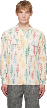 Drake's Off-White Ikat Print Brushed Cotton Camp Collar Shirt