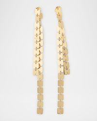 14K Yellow Gold Laser Square Chain Linear Earrings