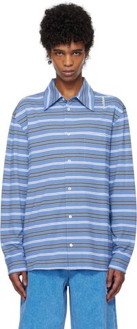 Marni Blue & White Long Sleeved Striped Polo