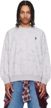 BAPE Pull molletonné gris à motif camouflage en jacquard et à écusson à logo