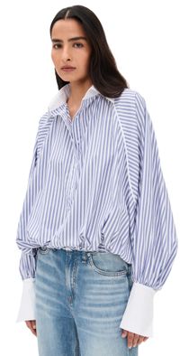 Fe Noel Lyte Poet Shirt Navy & Bone Stripe S
