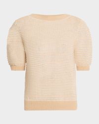 Puff-Sleeve Textured Stitch Sweater