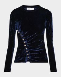 Ruched Velvet Long-Sleeve Top