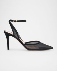 Suede Organza Ankle-Strap Pumps