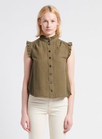 Bonton - Top sans manches col montant en coton - Taille L - Kaki
