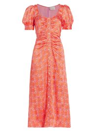 Women's Ximena Summer Waves Satin Midi-Dress - Pale Flamingo Orange - Size 16