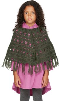 Longlivethequeen Enfant | Poncho kaki crocheté à la main