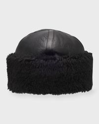 Leather Shearling Cuff Beanie