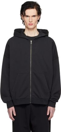 Palm Angels Black Curved Logo Zipped Hoodie