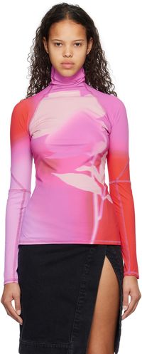 ioannes Pink & Red Printed Turtleneck
