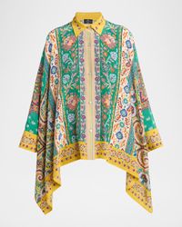 Handkerchief Floral-Print Silk Shirt