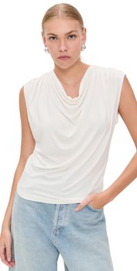 Vince Sleeveless Draped Cowl Neck Top Gesso XS