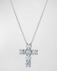 18K White Gold Diamond Cross Pendant Necklace, 0.87tcw, 16"-17"L