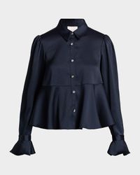 Isaure Satin Button-Front Blouse