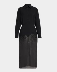 Amelie Embroidered Sheer-Skirt Midi Shirtdress