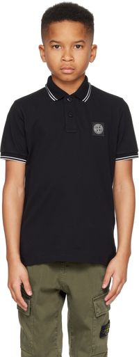 Stone Island Junior Kids Black 21348 Organic Stretch Cotton Piqué Polo