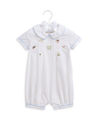 Baby Boy's Embroidered Cotton Shortall - White - Size 9 Months