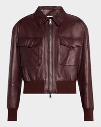 Monili-Neck Smooth Glove Leather Bomber Jacket