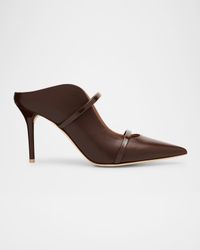 Maureen Nappa Leather Mules with Double Patent Straps
