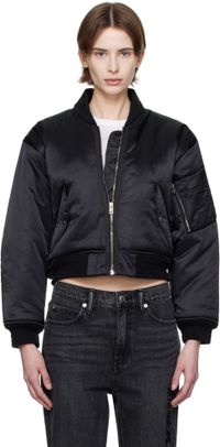Alexander Wang Black Logo-Embroidered Bomber Jacket