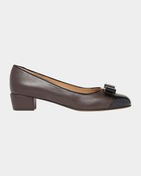 Vara Bicolor Leather Bow Low Pumps