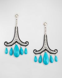 Teardrop Turquoise and Diamond Earrings with Black Enamel
