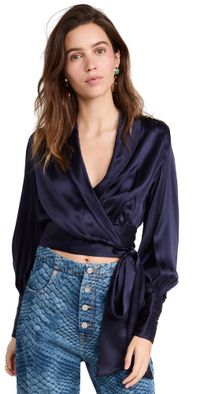 Zimmermann Silk Wrap Blouse Navy 4