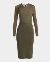 Ruched Jersey Long-Sleeve Midi Dress