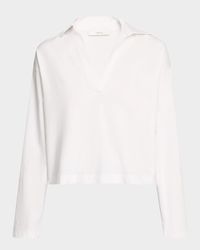 Easy Cotton Long-Sleeve Pullover Polo Top