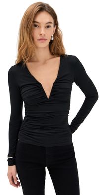 Susana Monaco V Neck Long Sleeve Top Black XS