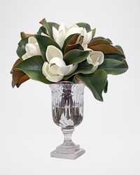 Magnolia Faux Floral Arrangement in Striped Vase