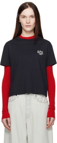 A.P.C. T-shirt droit bleu marine à logo Rue Madame