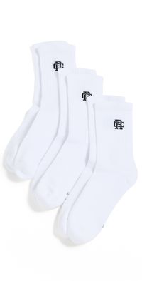 Reigning Champ 3 Pack Classic Mid Crew Socks White S/M
