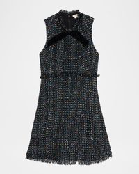 Alicia Bow-Front Shimmer Tweed Mini Dress