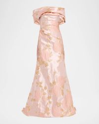 Metallic Floral Jacquard Off-The-Shoulder Gown